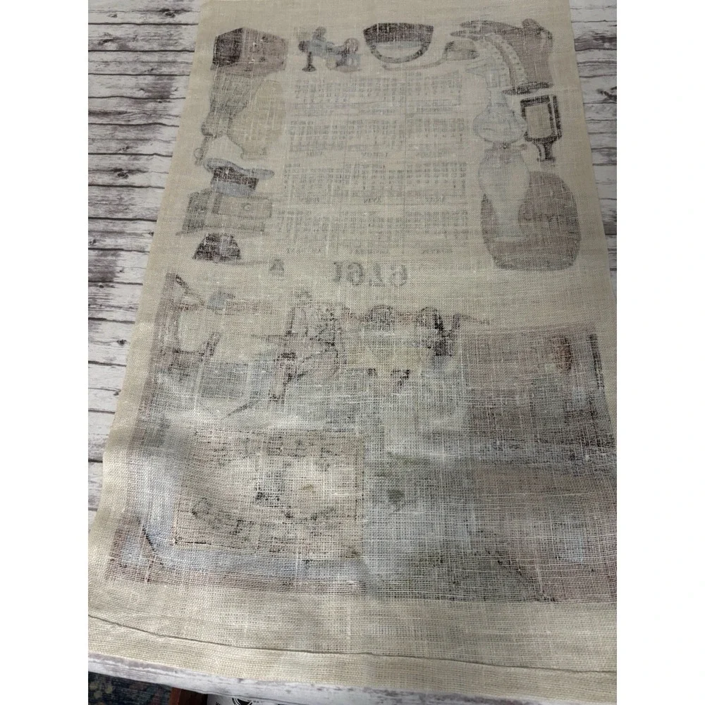 1979 Vintage MCM Linen Calendar Tea Towel Wall Hanging Country Horses Folk Art